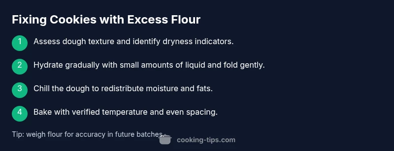 Process diagram showing how to fix cookies with too much flour