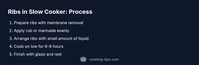 Process infographic showing steps to cook ribs in a slow cooker