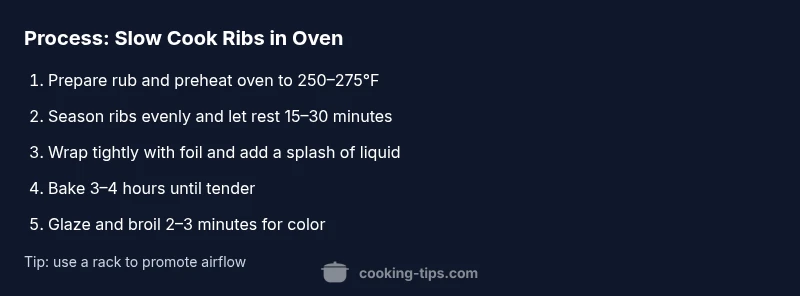 Infographic showing a process for slow-cooking ribs in the oven