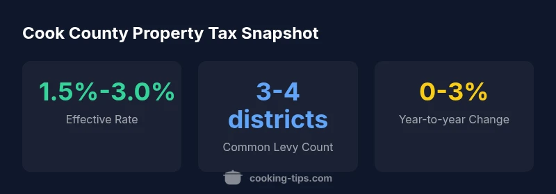 Cook County property tax infographic showing rate ranges and levy components