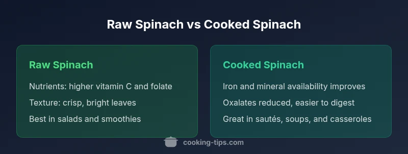 Infographic comparing raw and cooked spinach