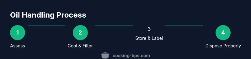 Process diagram showing oil assessment, cooling, filtering, storing, and disposing