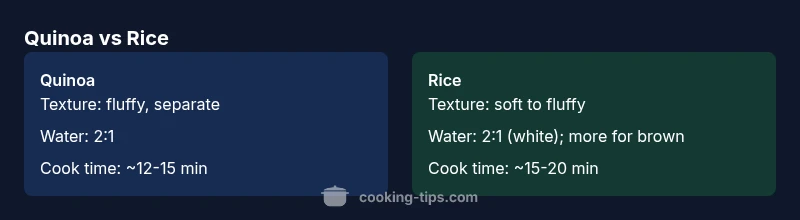 Infographic comparing quinoa and rice cooking characteristics