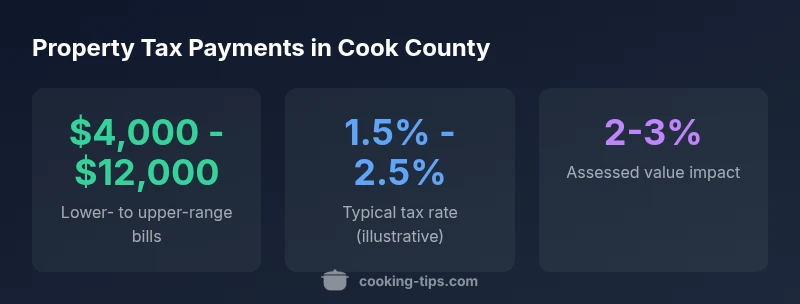 Infographic showing Cook County property tax payment ranges and rates