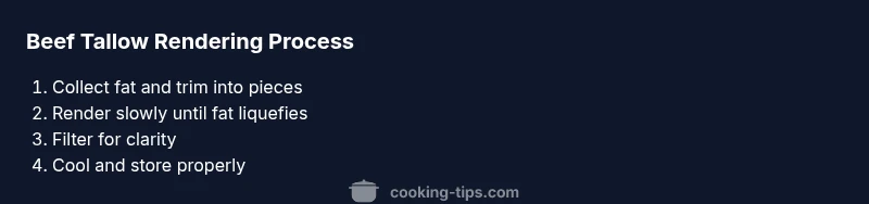 Process infographic showing rendering, filtering, storing, and using beef tallow