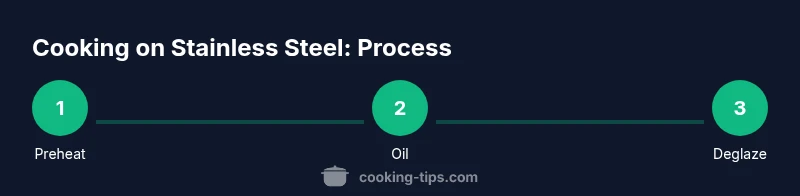 Infographic showing a 3-step process for cooking on stainless steel