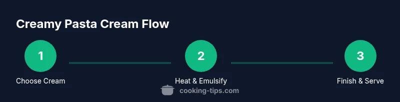 Process infographic showing choosing cream, heating and emulsifying, and finishing pasta sauce