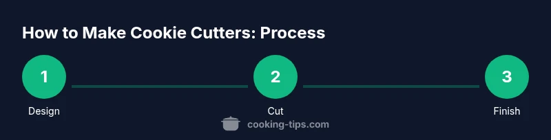 Process diagram showing design, cut, and finish steps for cookie cutters