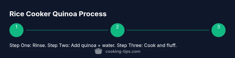 Process diagram showing quinoa being cooked in a rice cooker