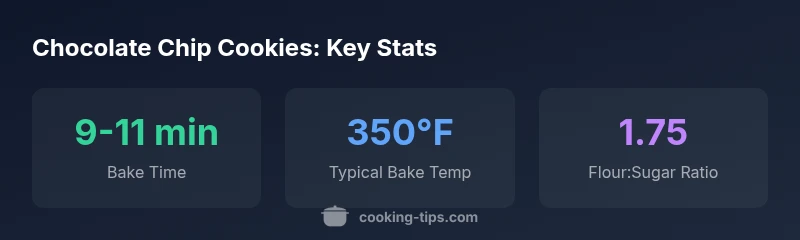 Infographic showing key ingredient ratios and bake times for chocolate chip cookies